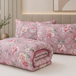 Set Pilotă Matlasată cu 2 Perne, Floral Roz, Model 9