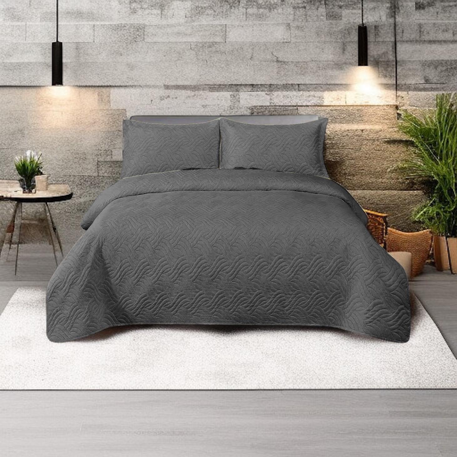 Cuvertură de pat din catifea 200×220 cm + 2 fețe de pernă Gri