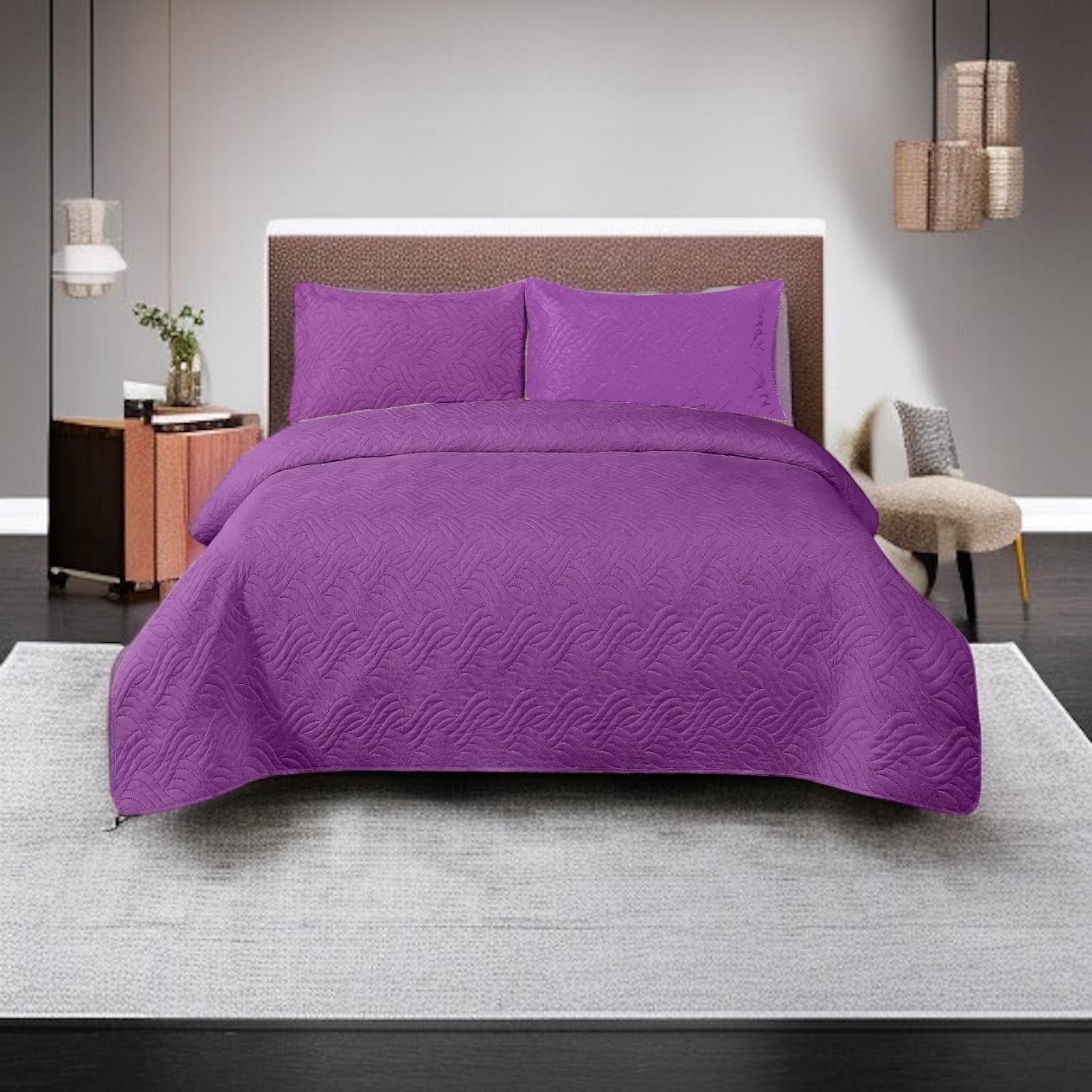 Cuvertură de pat din catifea 200×220 cm + 2 fețe de pernă Mov