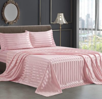 Lenjerie Damasc Polycotton 2 Persoane Roz