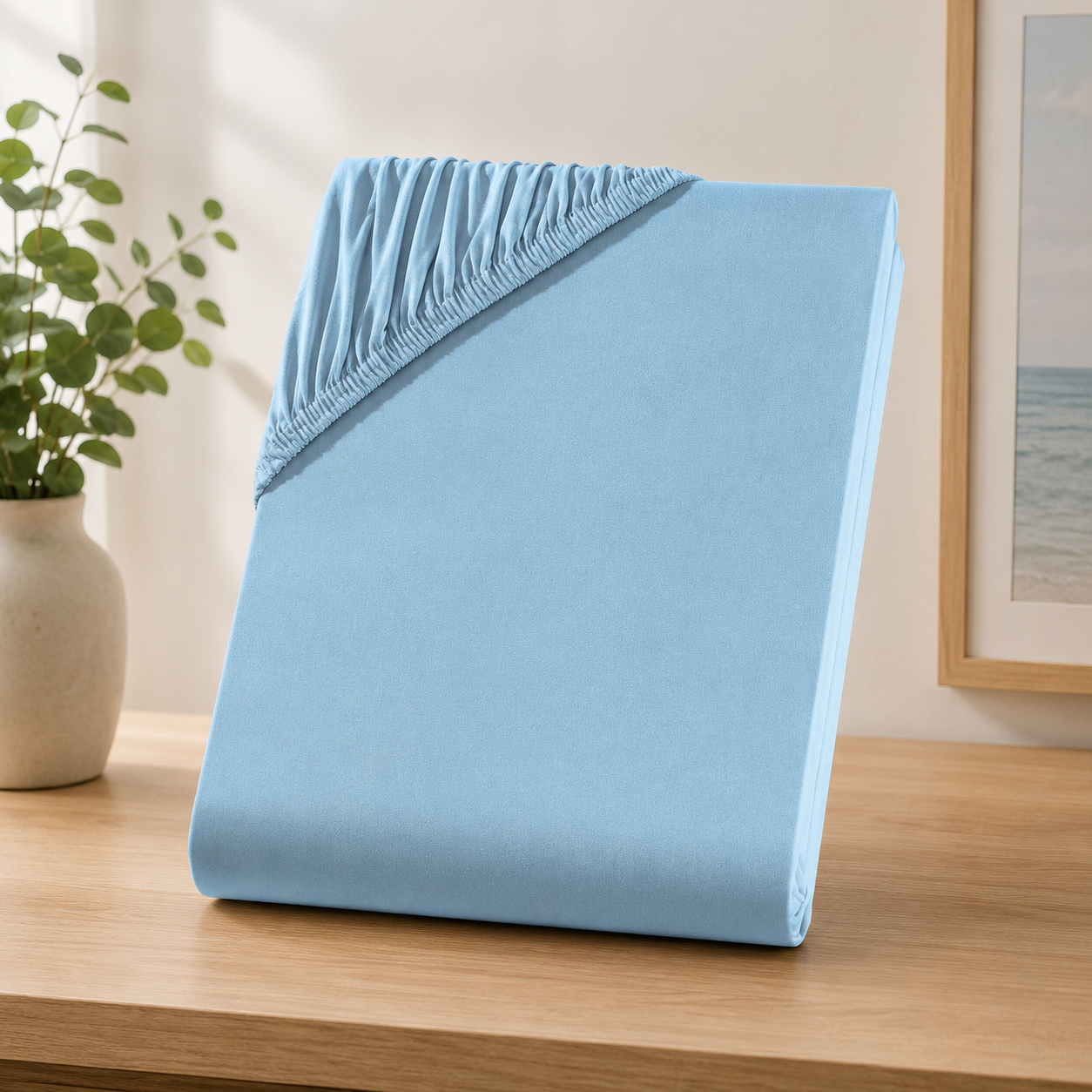 Cearceaf bumbac cu elastic bleu
