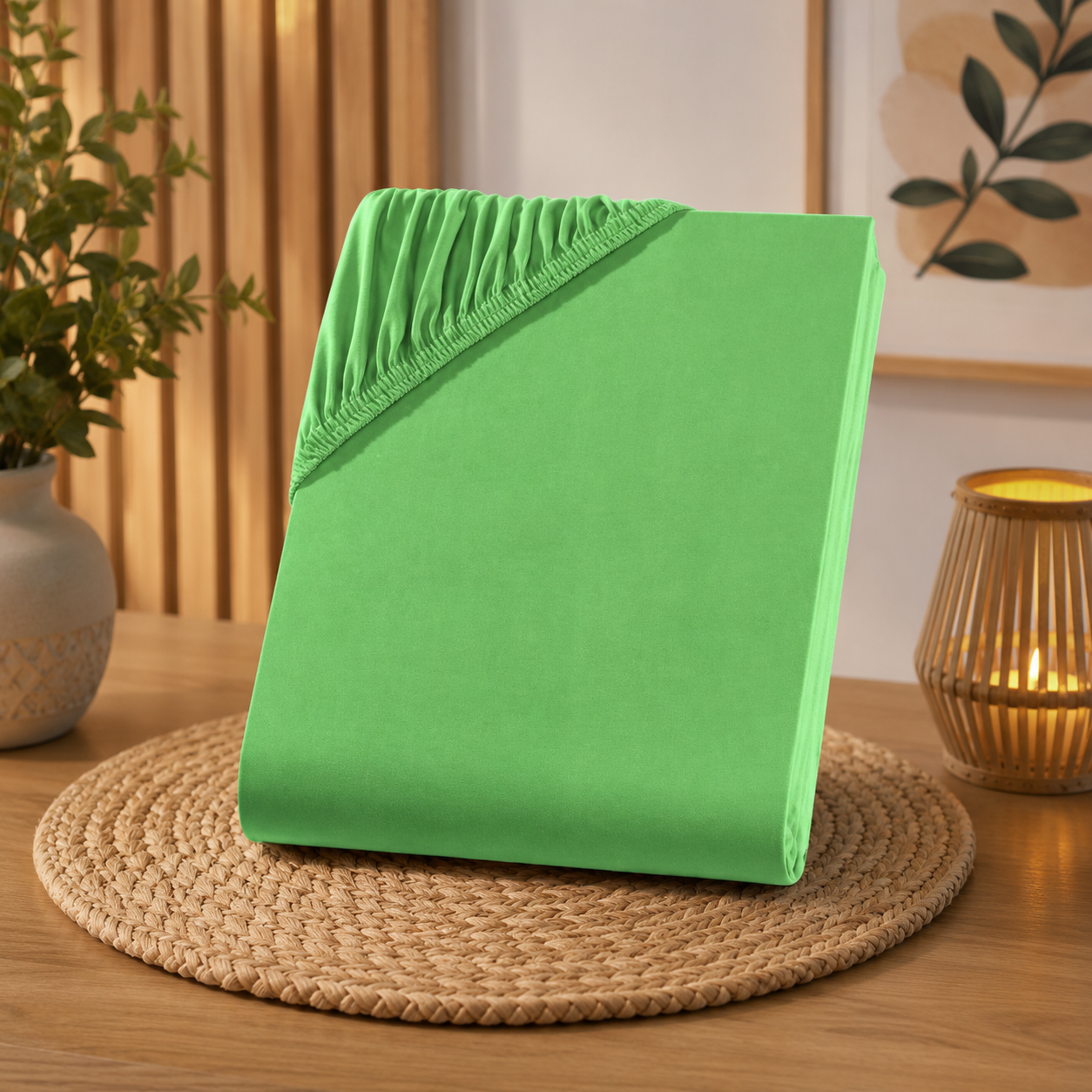 Cearceaf bumbac cu elastic verde