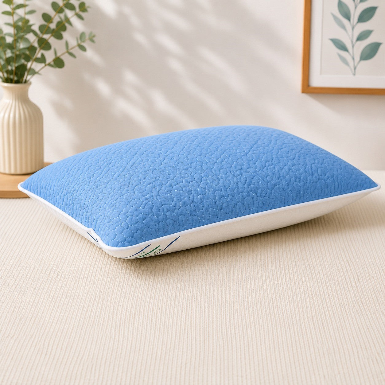 Set 2 Perne 50x70 cm, Puf Siliconizat Antialergic, Față Vară/Iarnă, Bleu/Alb