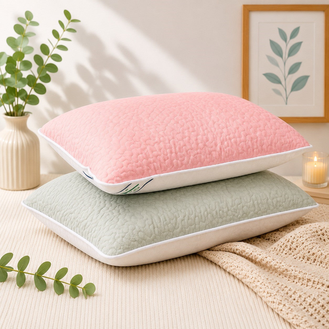 Set 2 Perne Confort 50×70 cm, Față de Vară și Față de Iarnă Gri/Roz