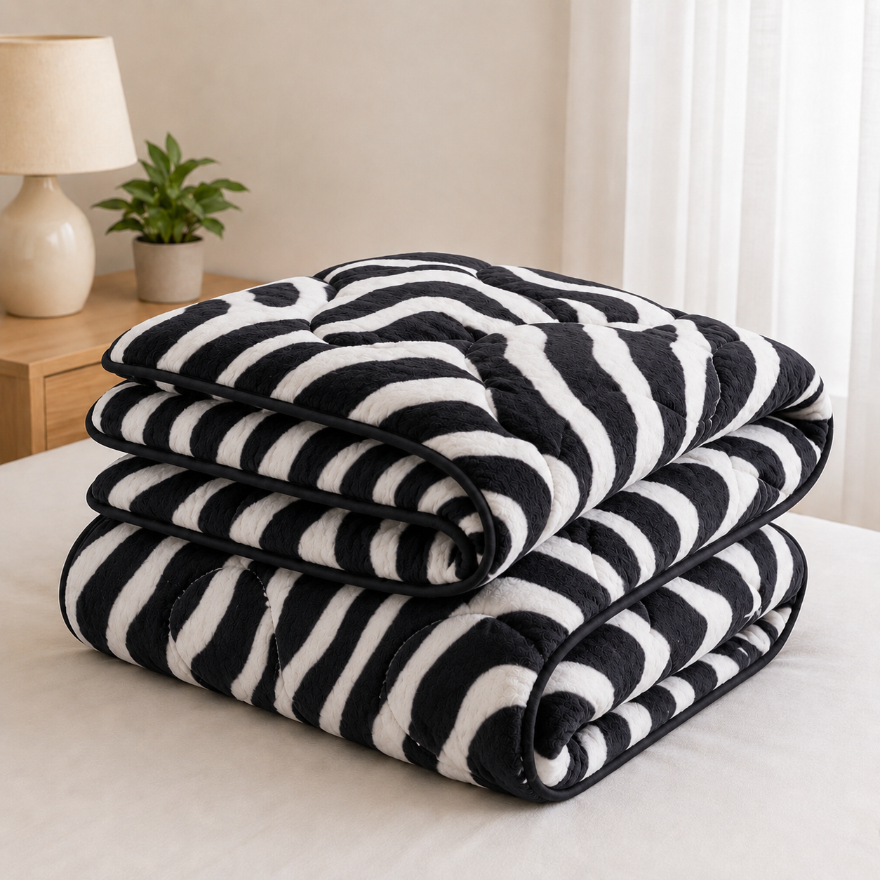 Pilota de iarnă cocolino 200x210 cm Alb+Negru oferă căldură, confort și textură pufoasă pentru sezonul rece. Ideală pentru un dormitor modern și elegant.