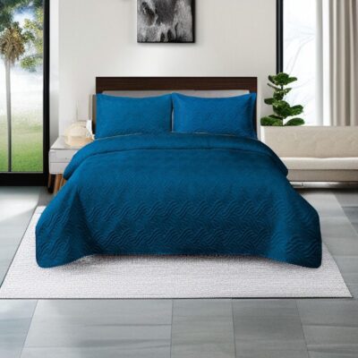 Cuvertură de pat din catifea 200×220 cm + 2 fețe de pernă Albastru