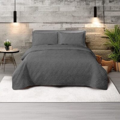 Cuvertură de pat din catifea 200×220 cm + 2 fețe de pernă Gri