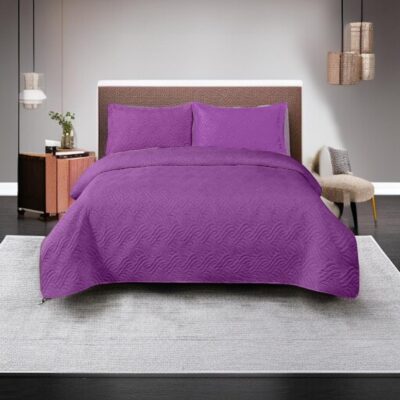 Cuvertură de pat din catifea 200×220 cm + 2 fețe de pernă Mov